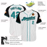 Jersey Raglan Sleeves Baseball Pinstripe Black Authentic White Teal-Black Custom Jersey Raglan Sleeves Baseball Pinstripe Black Authentic White Teal-Black Custom