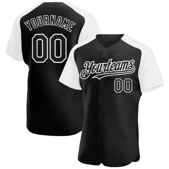 Custom White Sleeves Black Jersey Raglan Baseball Authentic Custom White Sleeves Black Jersey Raglan Baseball Authentic