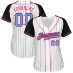 Sleeves Authentic Baseball Jersey Blue-Black Light Pinstripe Raglan Custom Black White Sleeves Authentic Baseball Jersey Blue-Black Light Pinstripe Raglan Custom Black White
