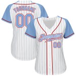 Pinstripe Jersey Light Baseball White Raglan Light Authentic Sleeves Custom Blue Blue-Red Pinstripe Jersey Light Baseball White Raglan Light Authentic Sleeves Custom Blue Blue-Red