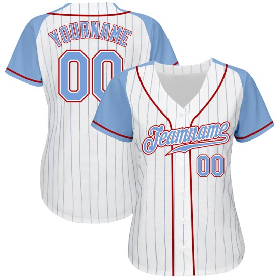 Pinstripe Jersey Light Baseball White Raglan Light Authentic Sleeves Custom Blue Blue-Red Pinstripe Jersey Light Baseball White Raglan Light Authentic Sleeves Custom Blue Blue-Red