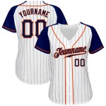 Baseball White Navy-Orange Authentic Pinstripe Jersey Custom Sleeves Raglan Navy Baseball White Navy-Orange Authentic Pinstripe Jersey Custom Sleeves Raglan Navy