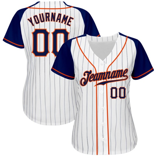 Baseball White Navy-Orange Authentic Pinstripe Jersey Custom Sleeves Raglan Navy Baseball White Navy-Orange Authentic Pinstripe Jersey Custom Sleeves Raglan Navy