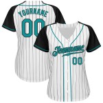 Jersey Raglan Sleeves Baseball Pinstripe Black Authentic White Teal-Black Custom Jersey Raglan Sleeves Baseball Pinstripe Black Authentic White Teal-Black Custom