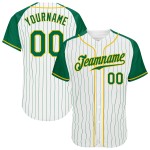 Jersey Baseball Kelly Green Pinstripe Authentic White Raglan Green-Gold Kelly Sleeves Custom Jersey Baseball Kelly Green Pinstripe Authentic White Raglan Green-Gold Kelly Sleeves Custom