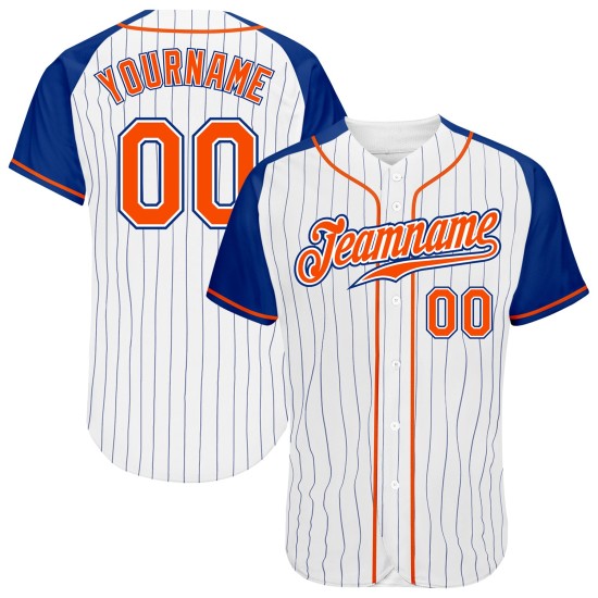 Jersey Raglan Royal Sleeves Pinstripe Baseball Authentic White Custom Orange-Royal Jersey Raglan Royal Sleeves Pinstripe Baseball Authentic White Custom Orange-Royal