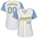 Sleeves Jersey Custom Authentic Light Light Baseball Blue Blue-Gold White Raglan Pinstripe Sleeves Jersey Custom Authentic Light Light Baseball Blue Blue-Gold White Raglan Pinstripe