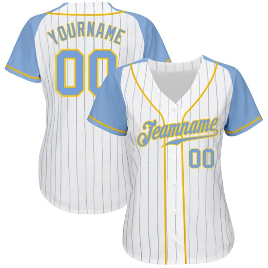 Sleeves Jersey Custom Authentic Light Light Baseball Blue Blue-Gold White Raglan Pinstripe Sleeves Jersey Custom Authentic Light Light Baseball Blue Blue-Gold White Raglan Pinstripe