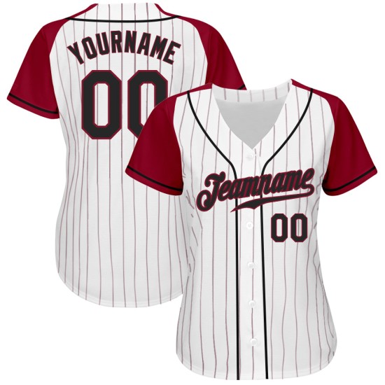 Crimson Custom Baseball Jersey Black-Crimson Authentic Sleeves White Raglan Pinstripe Crimson Custom Baseball Jersey Black-Crimson Authentic Sleeves White Raglan Pinstripe