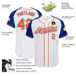 Jersey Raglan Royal Sleeves Pinstripe Baseball Authentic White Custom Orange-Royal Jersey Raglan Royal Sleeves Pinstripe Baseball Authentic White Custom Orange-Royal