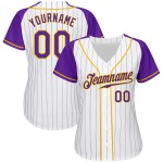 Purple-Gold White Raglan Purple Authentic Jersey Baseball Sleeves Custom Pinstripe Purple-Gold White Raglan Purple Authentic Jersey Baseball Sleeves Custom Pinstripe