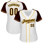 White Custom Sleeves Pinstripe Raglan Brown Baseball Authentic Brown-Gold Jersey White Custom Sleeves Pinstripe Raglan Brown Baseball Authentic Brown-Gold Jersey