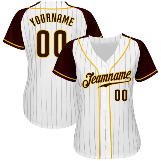 White Custom Sleeves Pinstripe Raglan Brown Baseball Authentic Brown-Gold Jersey White Custom Sleeves Pinstripe Raglan Brown Baseball Authentic Brown-Gold Jersey