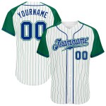 White Pinstripe Authentic Kelly Green Jersey Baseball Royal-Kelly Raglan Green Sleeves Custom White Pinstripe Authentic Kelly Green Jersey Baseball Royal-Kelly Raglan Green Sleeves Custom