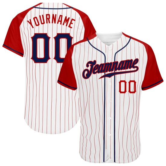 Navy-Red Authentic Custom Baseball Sleeves Red Jersey White Pinstripe Raglan Navy-Red Authentic Custom Baseball Sleeves Red Jersey White Pinstripe Raglan