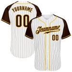 White Custom Sleeves Pinstripe Raglan Brown Baseball Authentic Brown-Gold Jersey White Custom Sleeves Pinstripe Raglan Brown Baseball Authentic Brown-Gold Jersey