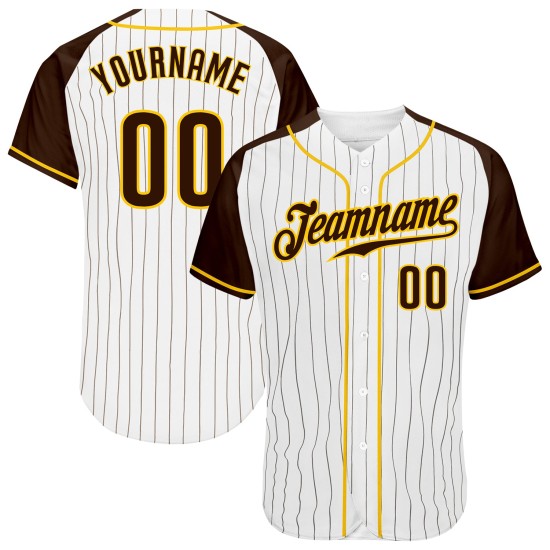 White Custom Sleeves Pinstripe Raglan Brown Baseball Authentic Brown-Gold Jersey White Custom Sleeves Pinstripe Raglan Brown Baseball Authentic Brown-Gold Jersey